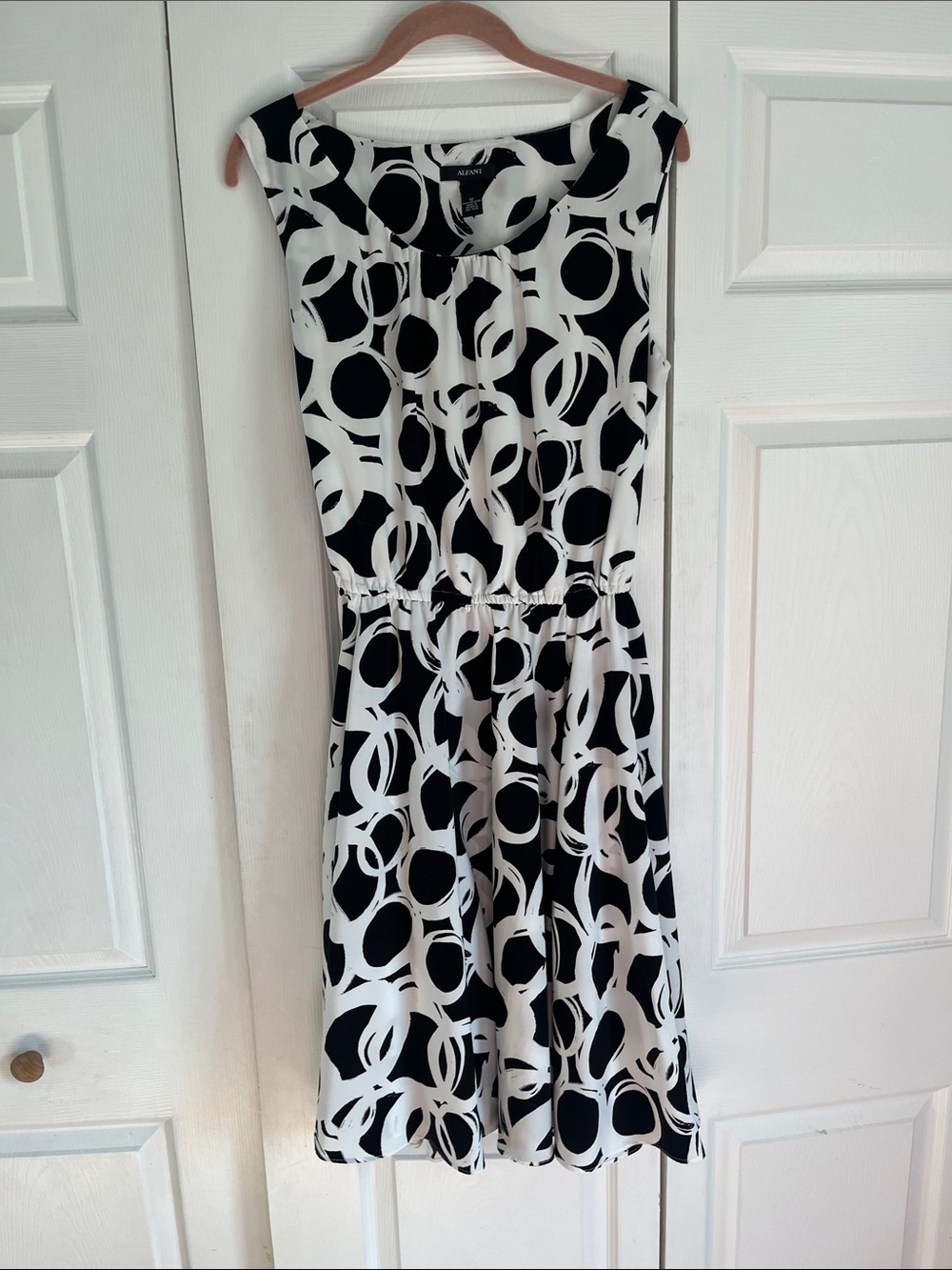 Alfani Black & White Circle-Print A-Line Dress